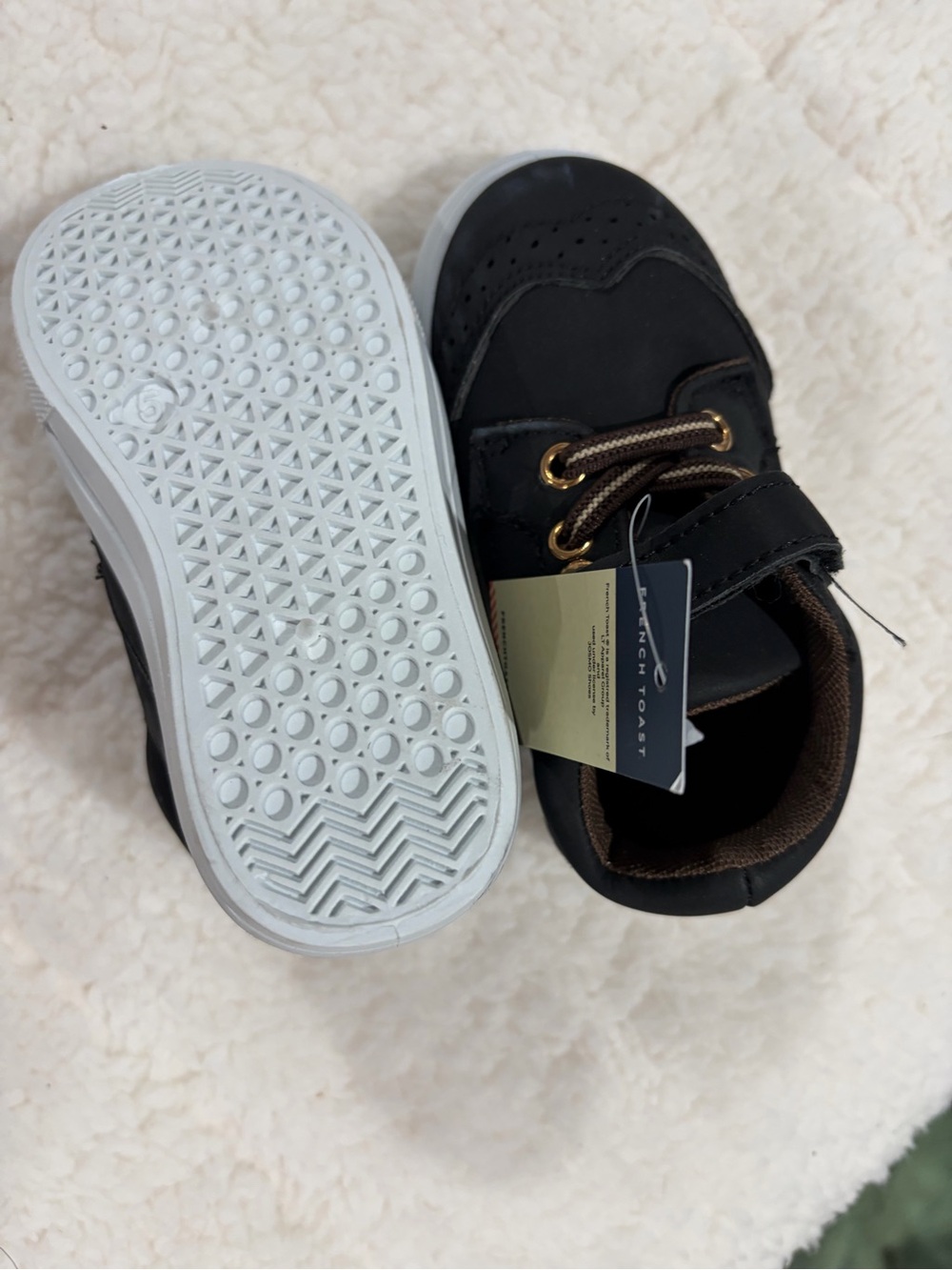 French Toast Black and Brown Toddler Sneaker with White Sole